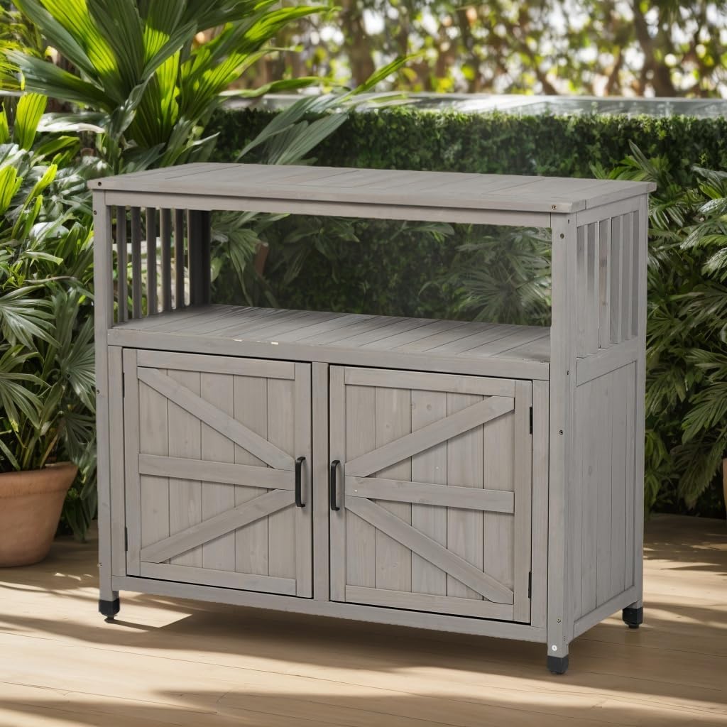 KEIKI 42 x 37 in Outdoor Storage Cabinet with 2 Doors Buffet Cabinet Sideboard Bar Table for Indoor
