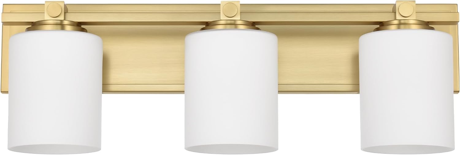 Gold Bathroom Vanity Light Fixtures, Aged Brass 3 Lights Vanity Lighting Fixture with Opal Glass Shade, Porch Wall Mount Light Fixture for Bathroom, Mirror Cabinets Hallway Stairs