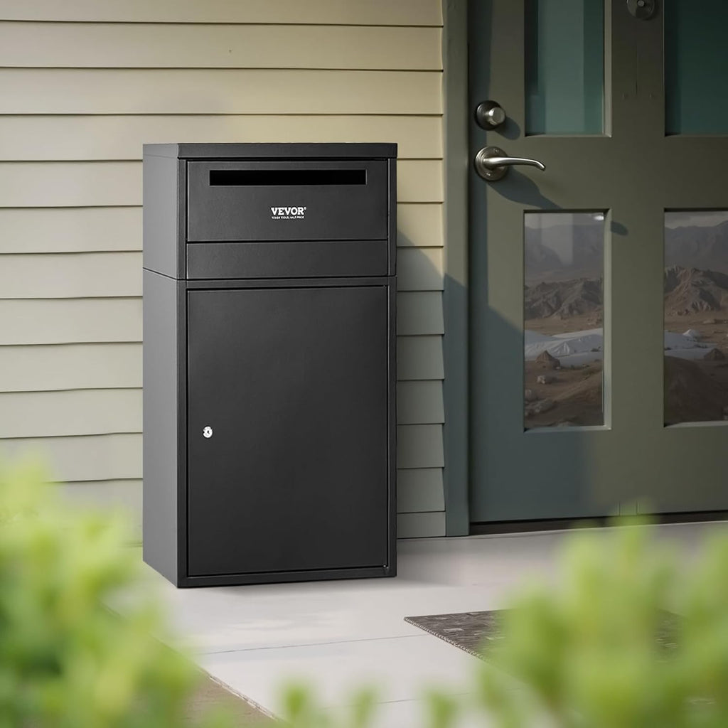VEVOR Package Delivery Boxes for Outside, 35.8 in Mailbox for Parcel with Lock, Galvanized Steel Package Drop Box with Anti-Theft Design, Weather-Resistant Package Mailbox for Home and Office, Black