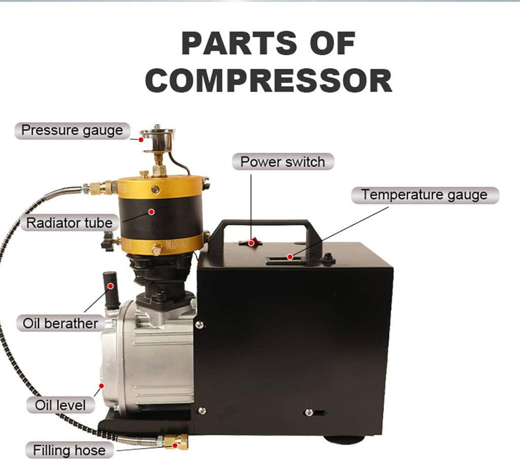 4500PSI 300BAR PCP Air Compressor Adjustable Pressure High Pressure Pump Electric Air Compressor for Scuba Inflator(110V)