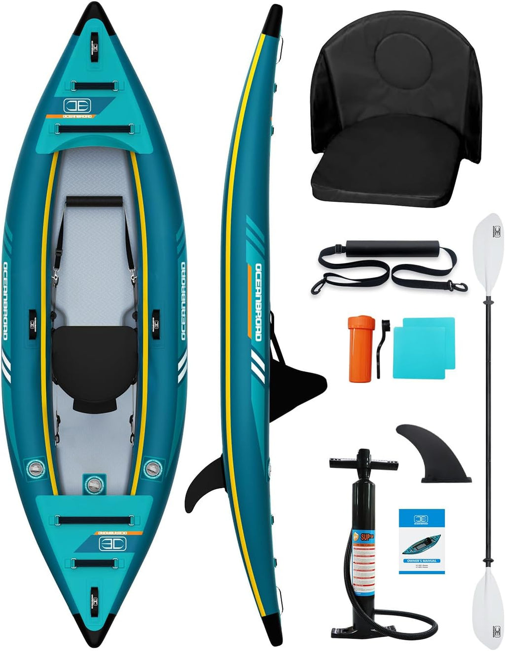 OCEANBROAD Inflatable Sit-in Kayak(NO HIN), 1 Person/2 Person Blow Up Kayak for Adults with Paddle, Kayak Seat, Pedal, Hand Pump and Bag, Blue/Sky Blue