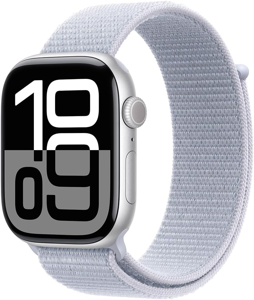 Apple Watch Series 10 [GPS + Cellular, 46mm] - Silver Aluminum Case with Blue Cloud Sport Loop, One Size (Renewed)