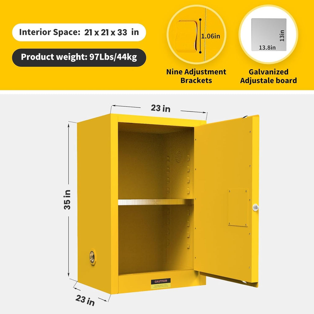 55 Gallon Flammable Cabinet, Galvanized Steel Flammable Storage Cabinet, Adjustable Shelf for Commercial Industrial Home Use 35H x 23W x 23D