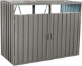 Outdoor Trash Can Storage Shed, Metal Trash Can Enclosure for 2 Trash Cans, Garbage Can Holders for Outside, Garbage Bin Storage Shed for Garden Yard Lawn (5.3 FT, Light Gray)