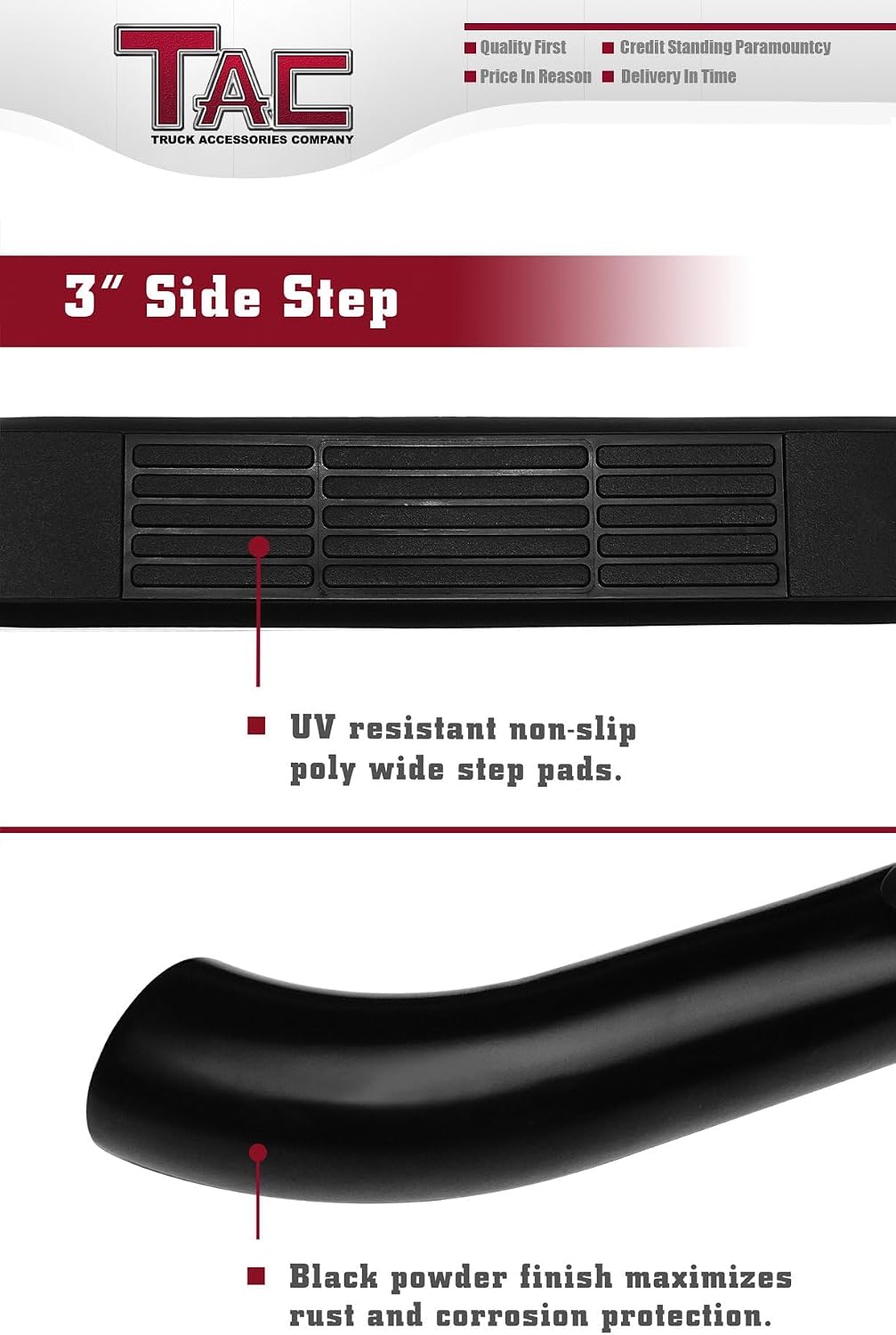 TAC 3' Side Steps Fit 2007-2021 Toyota Tundra Double Cab Truck Pickup Black Side Bars Nerf Bars Step Rails Running Boards Rock Panel Off Road Exterior Accessories (2 PCS Running Boards)