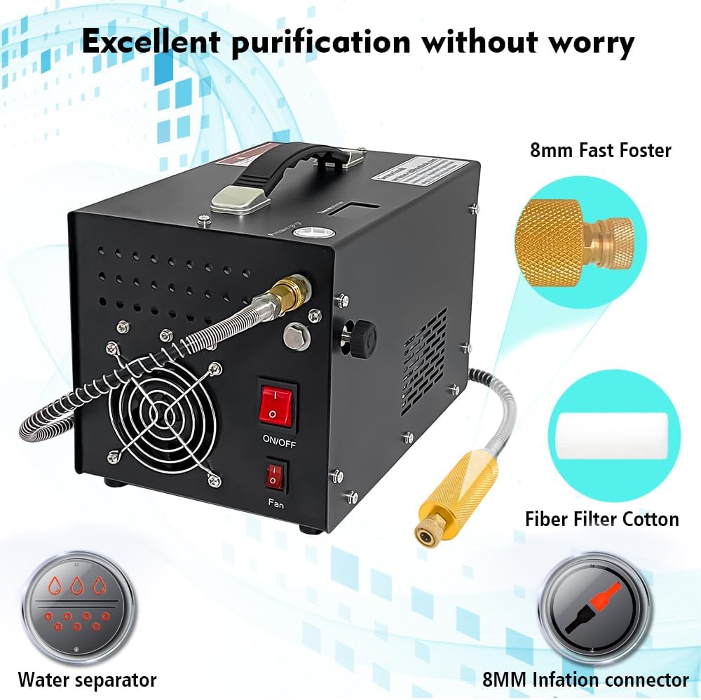 Portable Air Compressor, 300W Electric, 4500 PSI Max Pressure, 40 Amp, Metal Construction, 60cm Hose