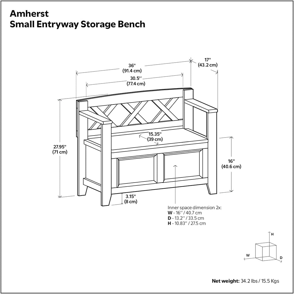 SIMPLIHOME Amherst Entryway Storage Bench - 36 inch Wide Solid Wood Hallway Bench in White, Transitional Bench for Entry or Mudroom with Lift-Up Lid, Storage Compartments and X-Back Detail