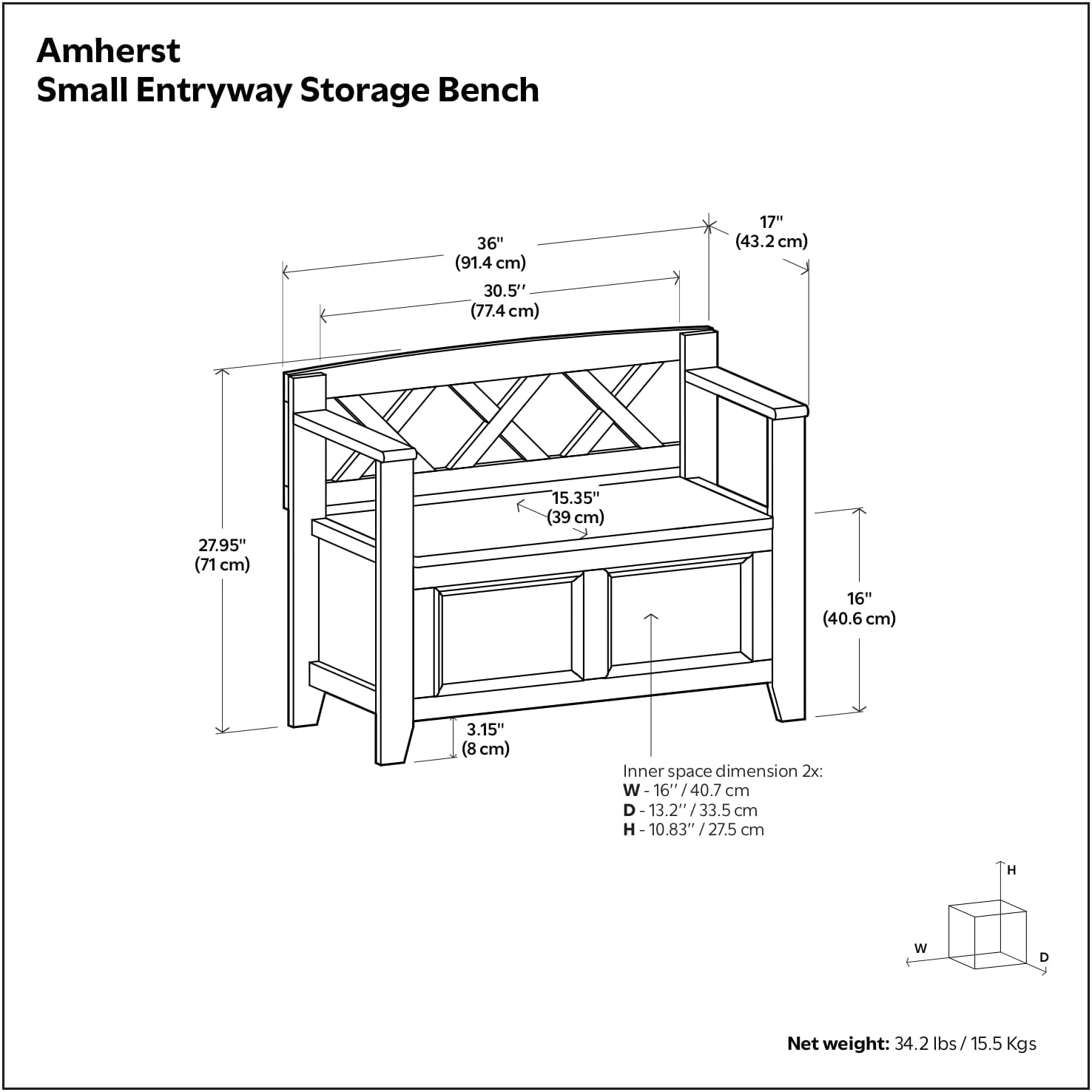 SIMPLIHOME Amherst Entryway Storage Bench - 36 inch Wide Solid Wood Hallway Bench in White, Transitional Bench for Entry or Mudroom with Lift-Up Lid, Storage Compartments and X-Back Detail