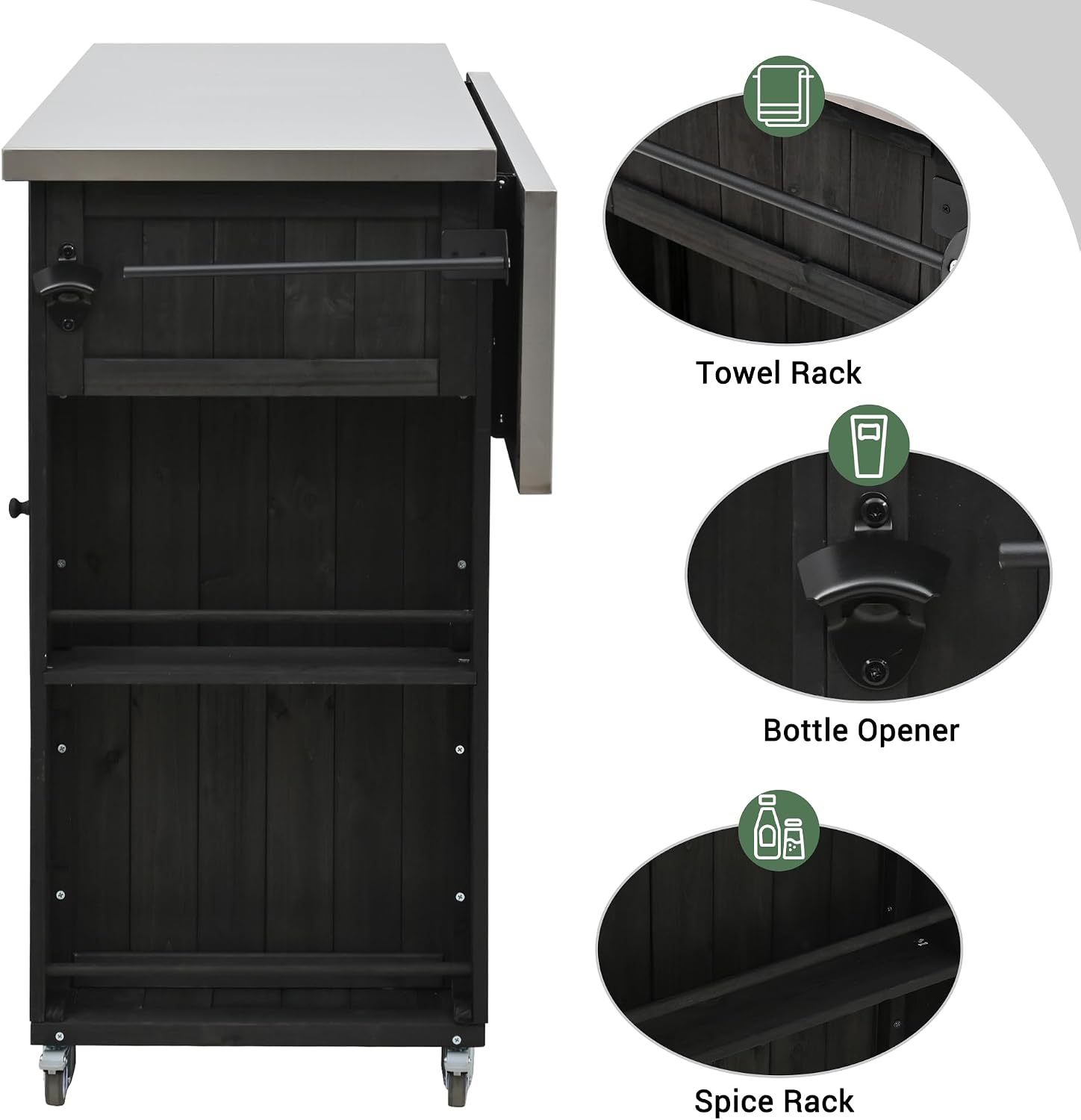 52.25' W Outdoor Kitchen Island Patio Grill Cart with Stainless Steel Tabletop, Storage Cabinet for BBQ, Bar