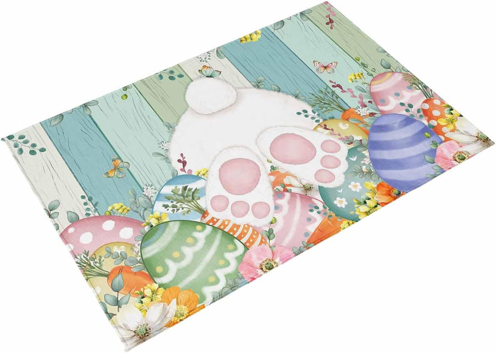 Cute Easter Bunny Outdoor Rug for Patio/Deck/Porch, Non-Slip Large Area Rug 6 x 9 Ft, Eucalyptus Leaves Colorful Eggs Wooden Indoor Outdoor Rugs Washable Area Rugs, Camping Rug Carpet Runner