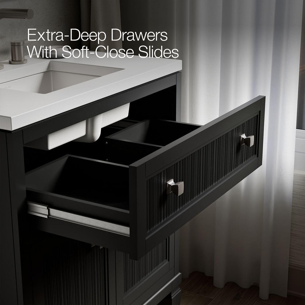 Kohler Hearthaven 30 Inch Bathroom Vanity Cabinet with White Single Sink and Quartz Top, Modern Bathroom Vanity, Slate Gray, K-33536-ASB-1WX