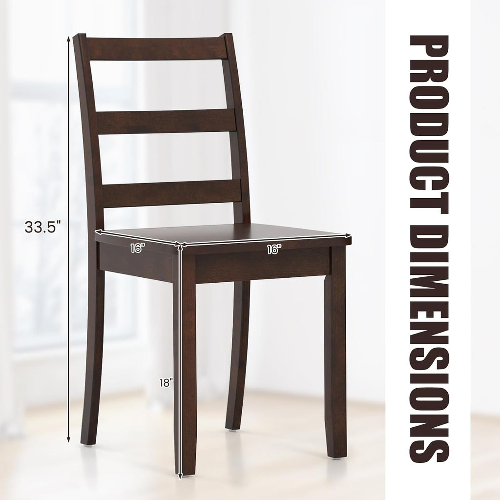 GOFLAME Dining Chairs Set of 4, Ladder Back Side Chairs with Solid Rubber Wood Legs & Non-Slip Food Pads, 4-Pack Space-Saving Armless Dining Chairs for Dining Room, Living Room, Restaurant, Brown