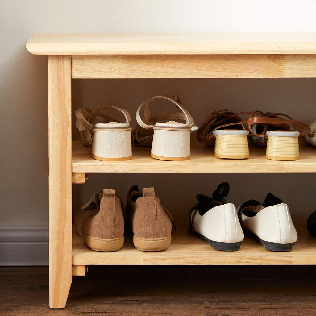 XKZG Storage Bench Wooden Shoe Rack Bench Simple Style Wood Entryway Bench (Natural,31.5')