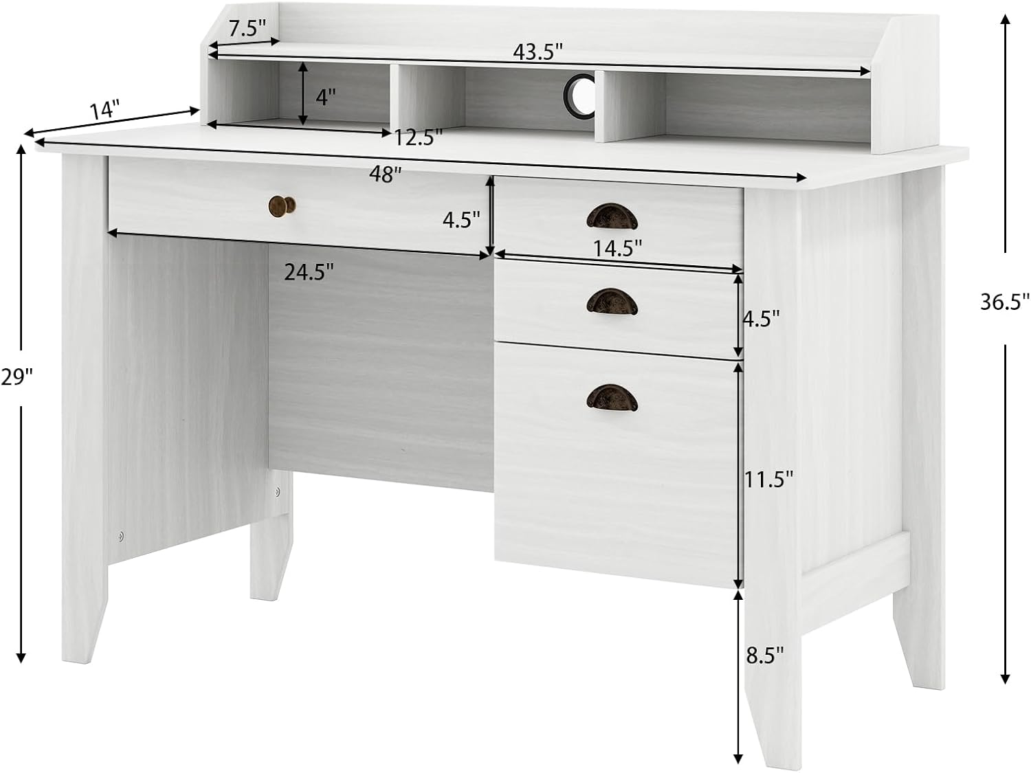 MAT EXPERT 48' Wide Computer Desk, Vintage Computer Desk with Hutch & Storage Drawer, Monitor Stand, Writing Workstation, Waterproof Laptop Table Gaming Desk for Study, Office, Bedroom (White)