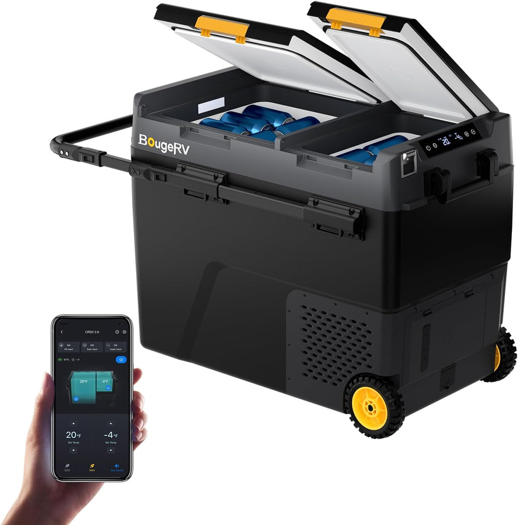 BougeRV 61 Quart Portable Fridge Freezer, 12 Volt Car Refrigerator, -4℉ to 68℉ Dual Zone Compressor Electric Cooler 12/24V DC, 110~240V AC for Overlanding, Camping, RV(2026 New Model: CRD2 V2.0)