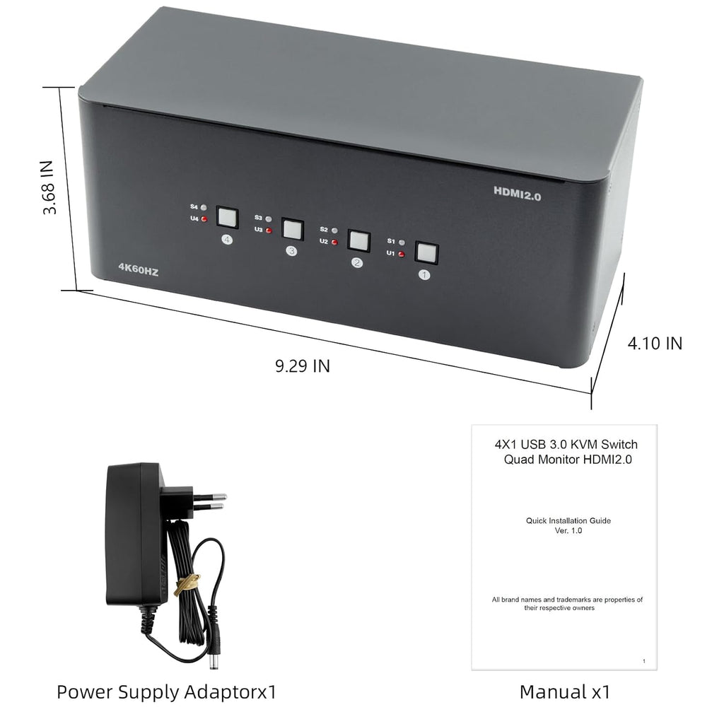 KVM Switch, HDMI 4k@60Hz KVM Switch with 4 USB 3.0 Port and 3.5mm Audio,4 Computers Share One Set of Leyboard, Mouse and Monitors,Supports Windows/Mac/Linux