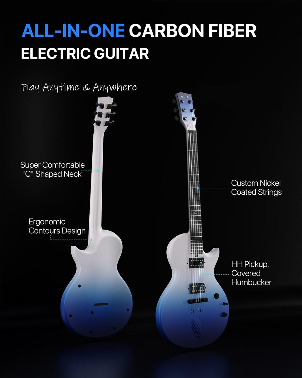 Enya Electric Guitar Nova Go Sonic Smart Electric Carbon Fiber Guitarra with 10W Wireless Speaker, Onboard Presets, All-in-One Portable Rig for Street Performers & Home Studios, 2-Year Warranty
