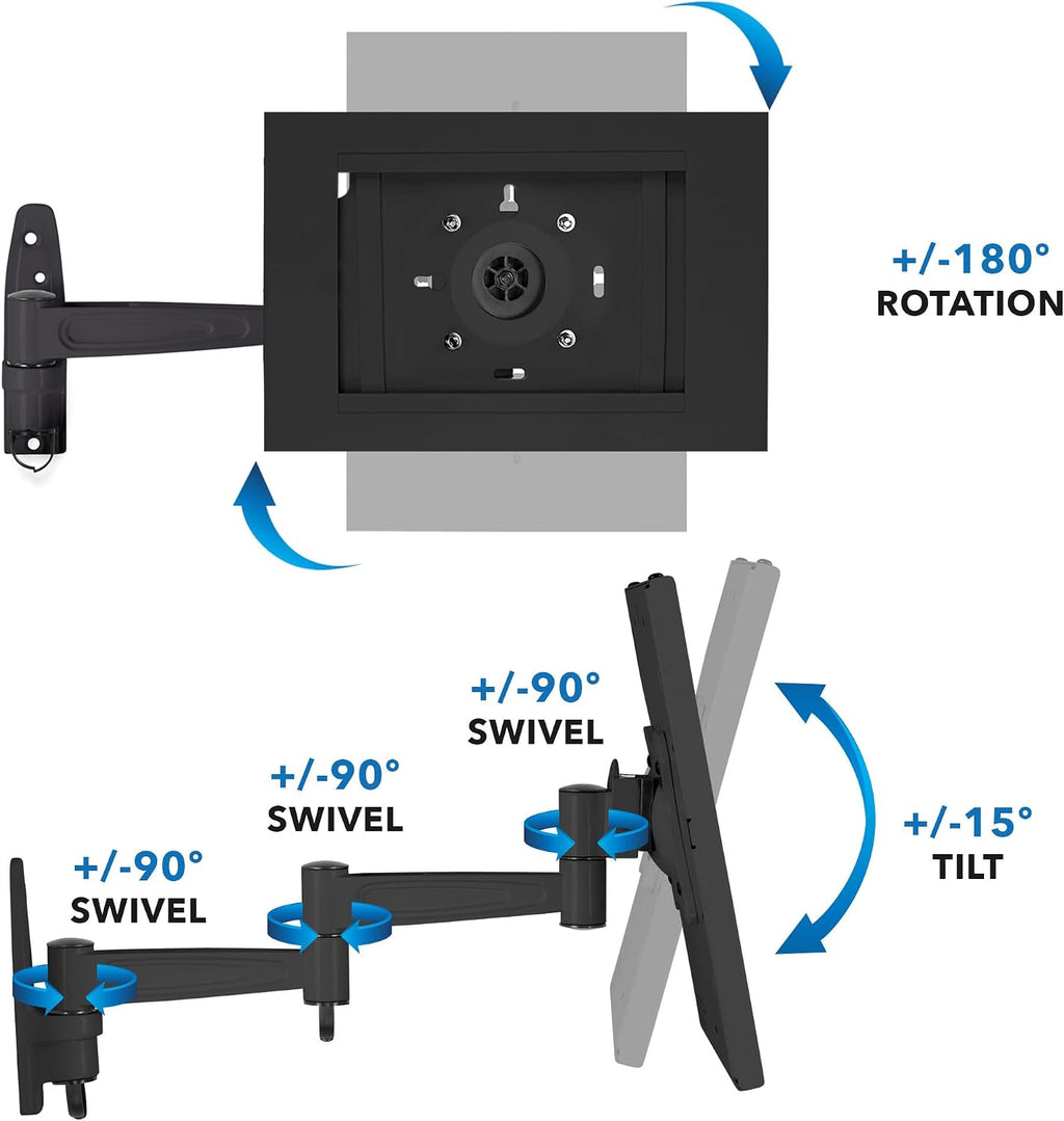 Mount-It! Anti-Theft Tablet Wall Mount with Swing Arm for iPad, iPad Air, iPad Pro | Lockable, Tamper-Proof Design, Full Motion Tilt, Swivel, Rotation, VESA 75x75 for Office, Retail, Black