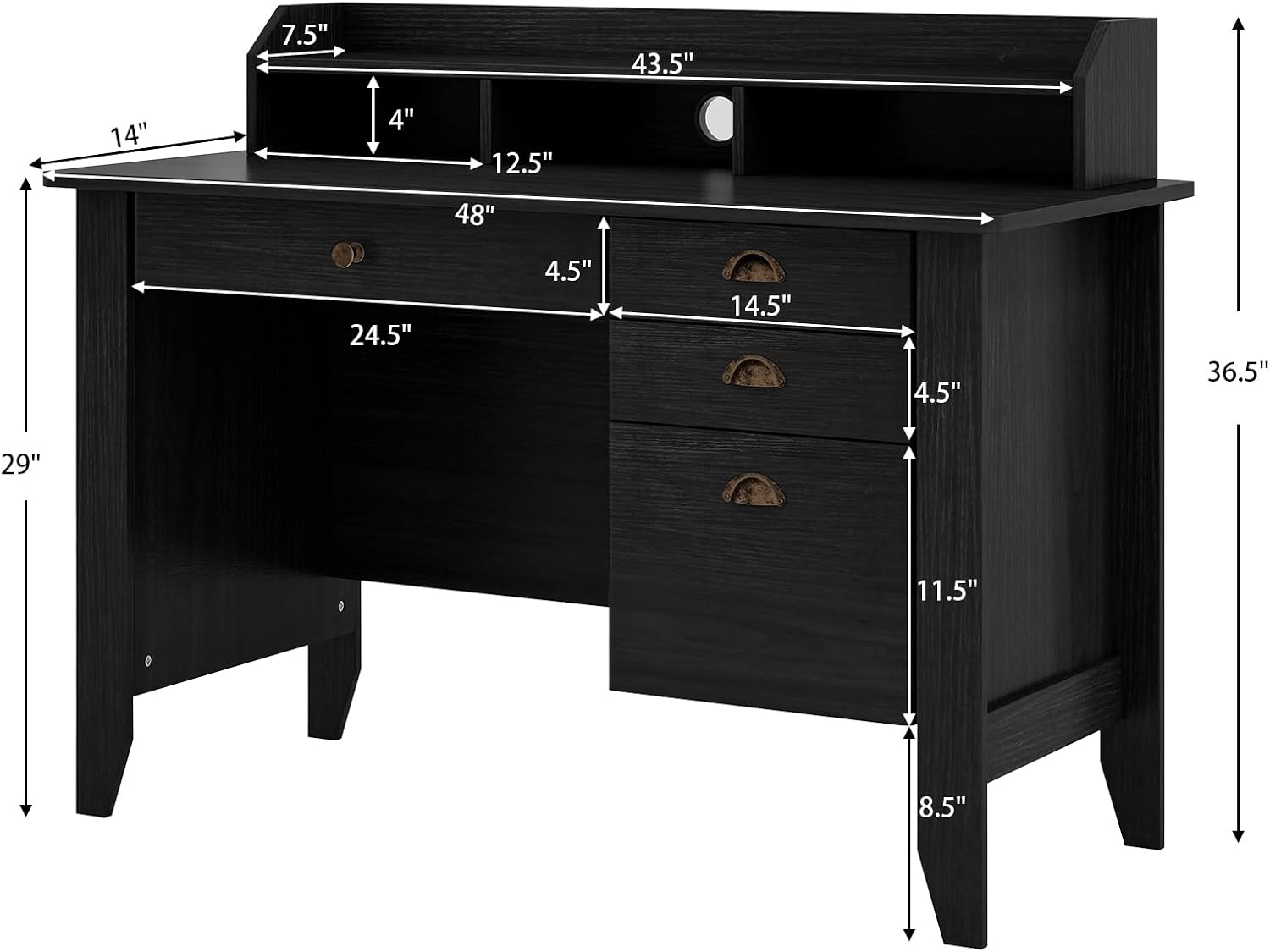 MAT EXPERT 48' Wide Computer Desk, Vintage Computer Desk with Hutch & Storage Drawer, Monitor Stand, Writing Workstation, Waterproof Laptop Table Gaming Desk for Study, Office, Bedroom (Black)