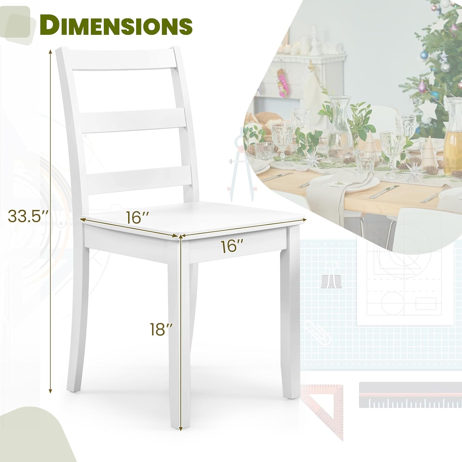 NAFORT Wood Dining Chairs Set of 6, High Ladder Back Kitchen Side Chair with Solid Rubber Wood Legs, Max Load of 400 Lbs, Modern Restaurant Chairs for Kitchen and Dining, Home Workspace