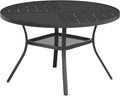 VICLLAX Round Patio Table with Adjustable Umbrella Hole for 4, All Weather Metal Outdoor Dining Table for Lawn Garden, 40.6' Outdoor Coffee Table, Black Tabletop