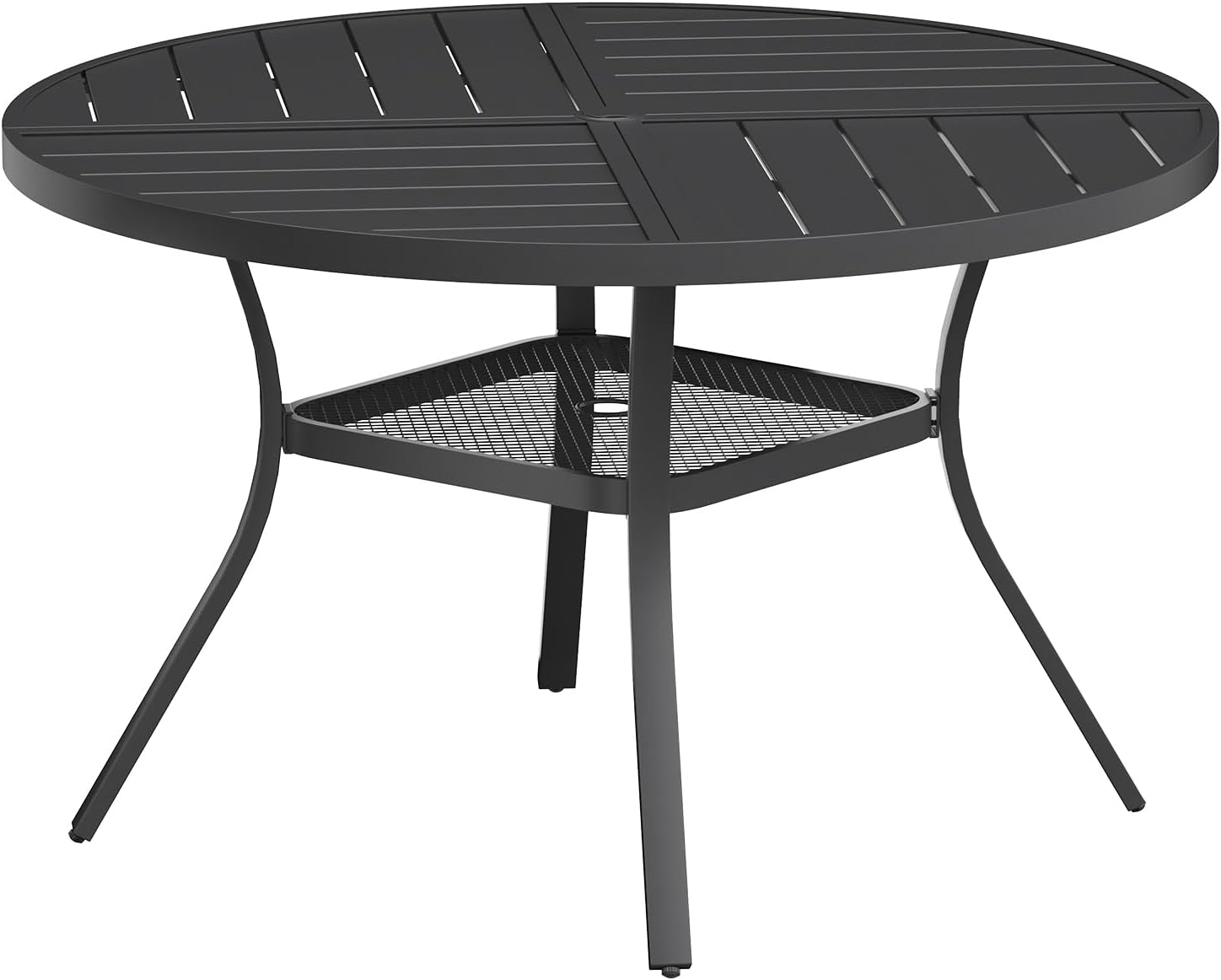 VICLLAX Round Patio Table with Adjustable Umbrella Hole for 4, All Weather Metal Outdoor Dining Table for Lawn Garden, 40.6' Outdoor Coffee Table, Black Tabletop
