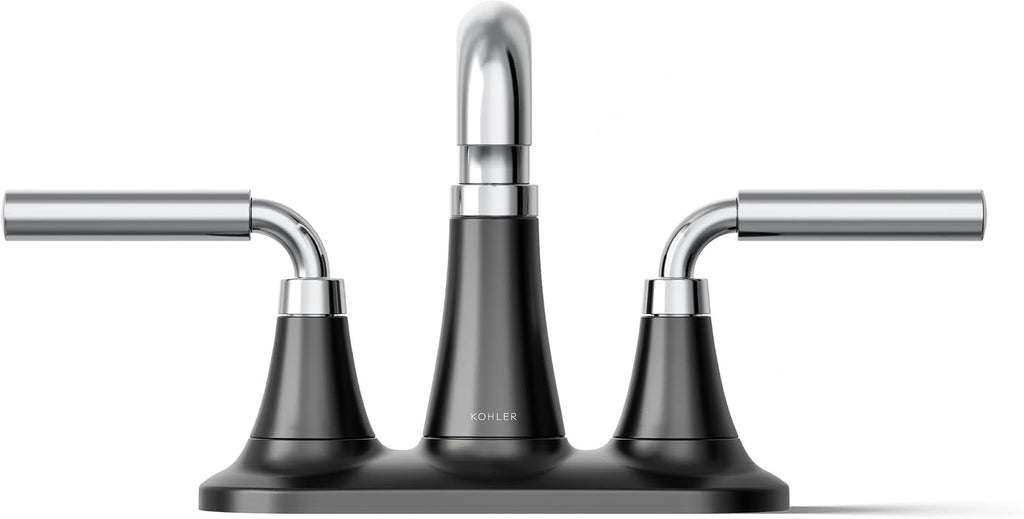 KOHLER K-27414-4-CBL Tone™ Centerset Bathroom Sink Faucet, Clicker Drain, Bathroom Faucets, 1.2 GPM, Polished Chrome with Matte Black