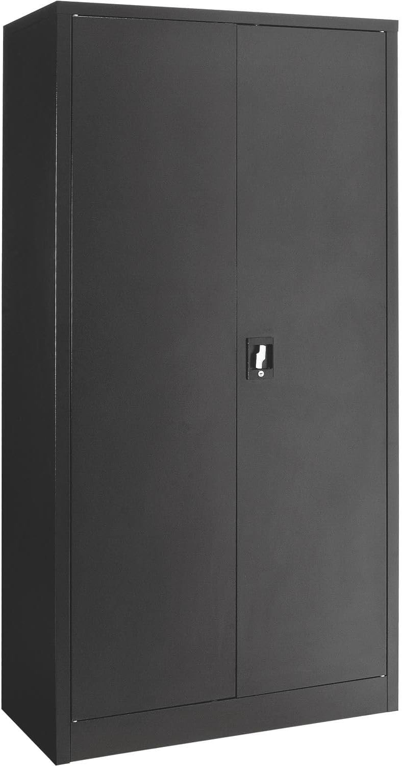 Global Industrial Janitorial Cabinet with Locking Recessed Handle, 4 Compartments, Steel Construction, 36' W x 18' D x 72' H, Black Powder Coat Finish, Assembly Required