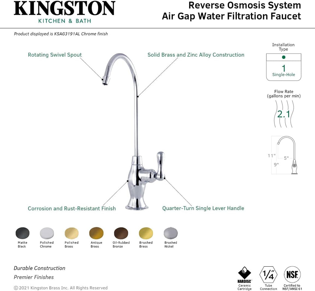Kingston Brass KSAG3193AL Restoration Reverse Osmosis System Filtration Water Air Gap Faucet, Antique Brass