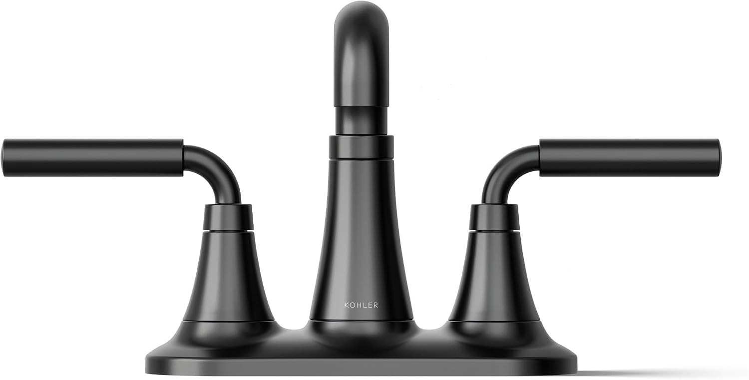 KOHLER K-27414-4-BL Tone™ Centerset Bathroom Sink Faucet, Clicker Drain, Bathroom Faucets, 1.2 GPM, Matte Black