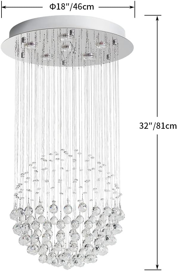 Saint Mossi Chandelier Modern K9 Crystal Raindrop Chandelier Lighting Flush mount LED Ceiling Light Fixture Pendant Lamp for Dining Room Bathroom Bedroom Livingroom 6 GU10 LED Bulbs Required H32 X D18
