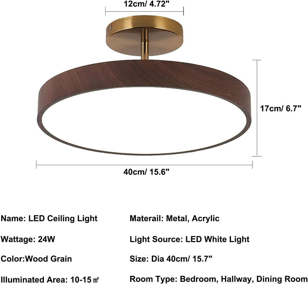 Mid Century Modern LED Ceiling Lighting Wood Art Decoration 15.6-inch White Light 2-Pack Nordic Modern Retro Lamp Round Pendant Lights for Dining Room Farmhouse Bedroom
