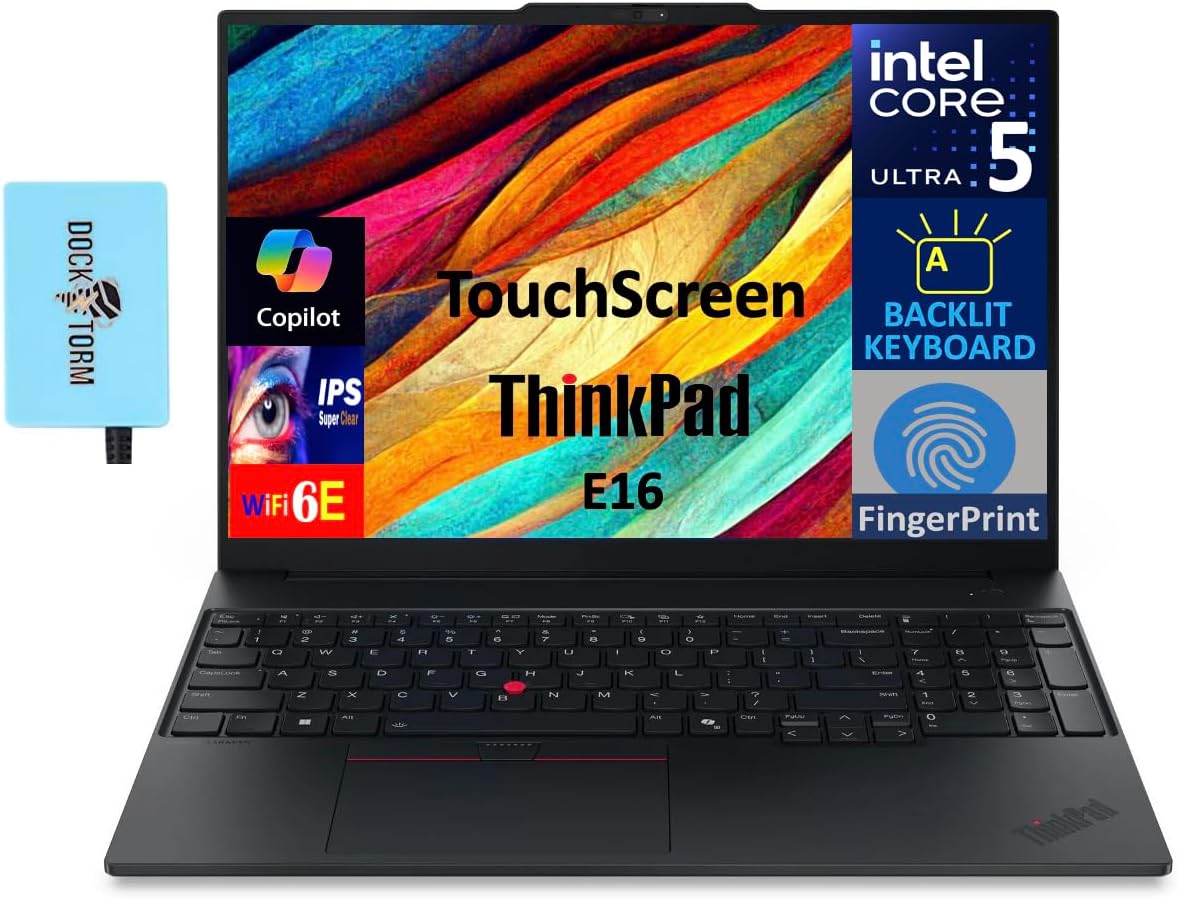 Lenovo ThinkPad E16 Gen 3 Business Laptop 16.0' Touchscreen WUXGA IPS 300 nits (Intel Ultra 5-225U 6-Core 2.00GHz, 64GB DDR5, 1TB PCIe SSD, Backlit KB, FP, Win11Pro) w/DKZ USB Port Expander