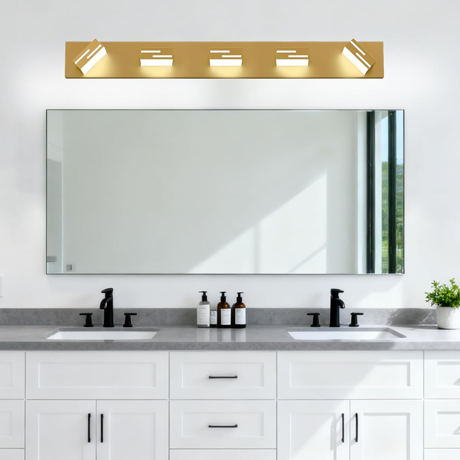 LED Modern Bathroom Vanity Light Fixtures, Dimmable Gold Vanity Lights for Bathroom Lighting Fixtures Over Mirror, with 360° Rotatable Heads 5-Light 36-inch (Cool White 6000K)