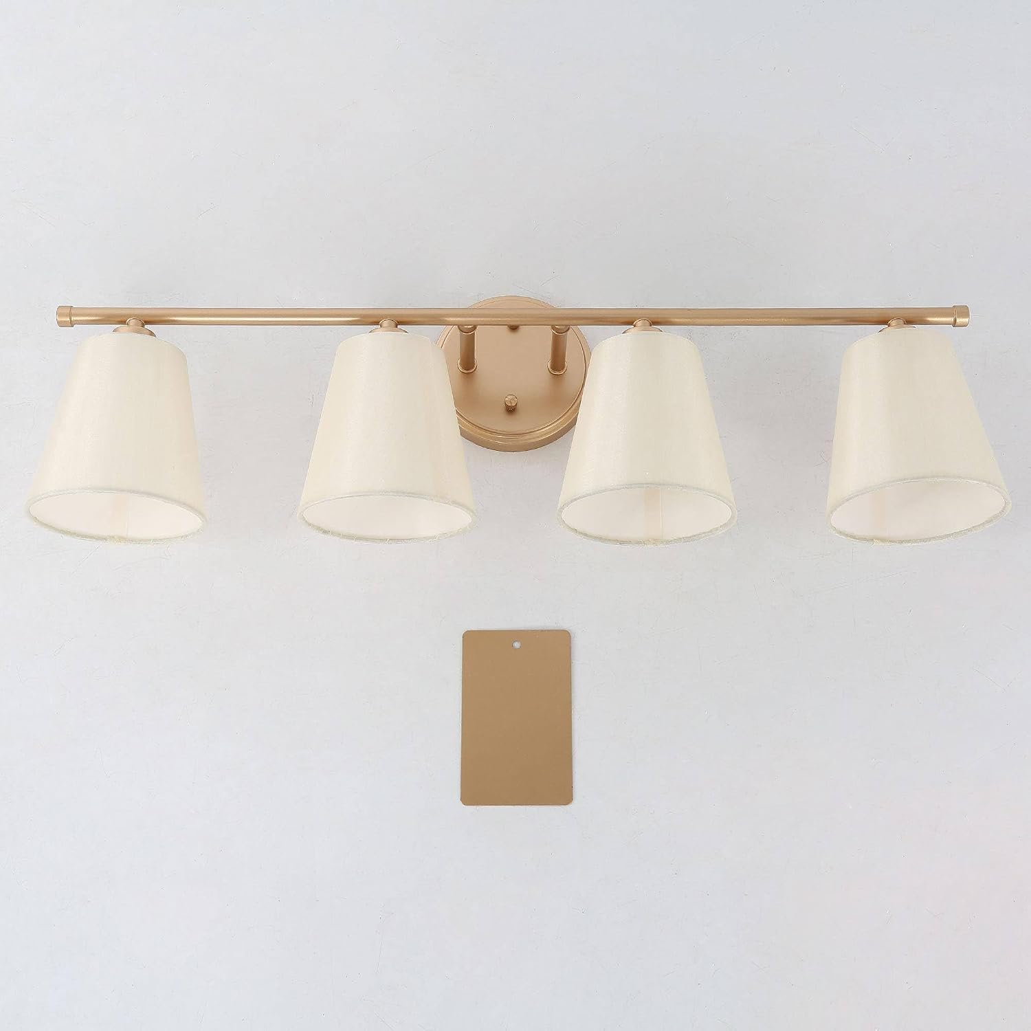 KSANA Large Bathroom Light Fixtures, 4-Light Modern Gold Vanity Lights Over Mirror White Fabric Shade Bathroom Vanity Lighting for Bedroom, Kitchen, Hallway