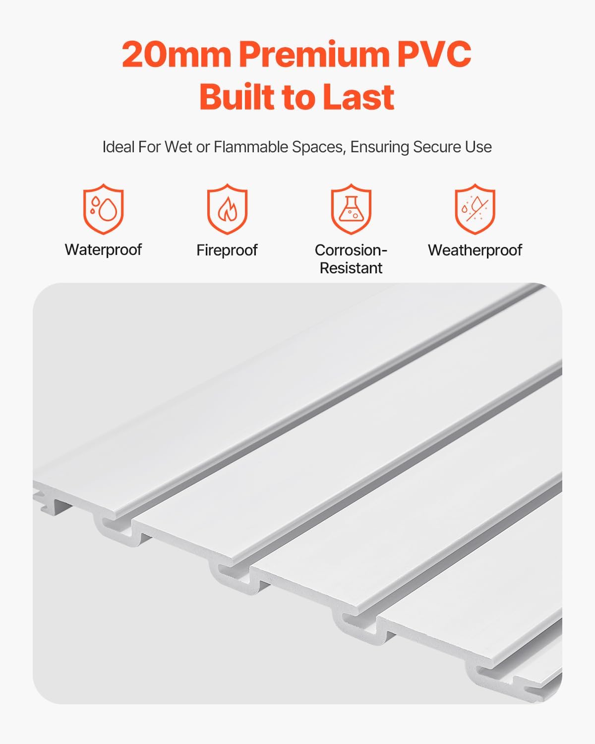 VEVOR Slat Wall Paneling, 8 x 4 ft, PVC Garage Slatwall without Accessories, White Slat Wall Easy-to-Install Adjustable Slatwall Panel with Coupling Structure & DIY Cutting, Fits for Storage & Display