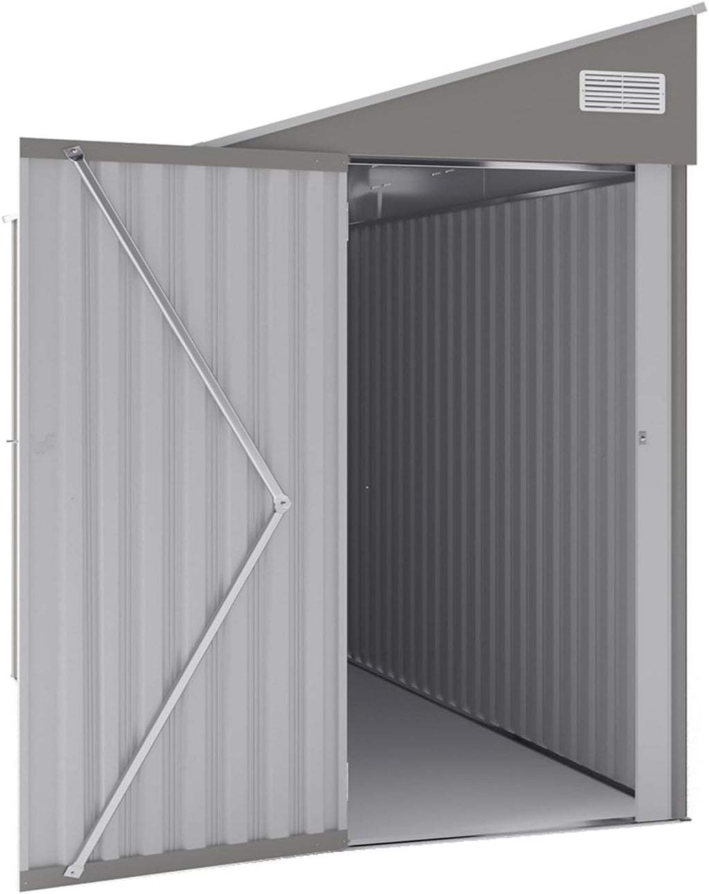 YOPTO 4×8 FT Outdoor Metal Storage Shed,Heavy-Duty Lean to Storage Shed with Lockable Single Side Hinge Door,Waterproof Metal Storage Tool House W/Sloping Roof,Air Vent&Protect Film,for Backyard,Gray