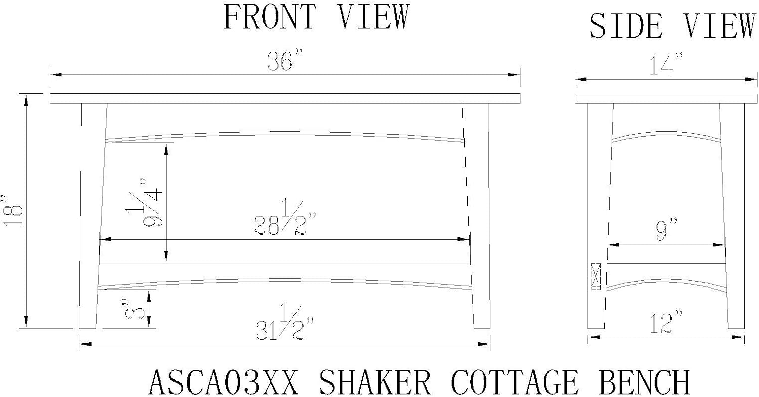 Alaterre Furniture Shaker Cottage Bench with Shelf, Chocolate