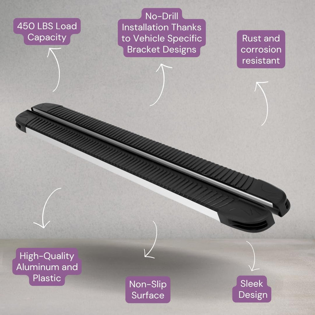 Erkul 5.2' Running Boards for Jeep Compass 2011-2017 - 350 lb Heavy Duty Aluminum Wide Side Steps Nerf Bars, Premium Car Accessories | No-Drill Installation | Mounting Brackets Included - Silver