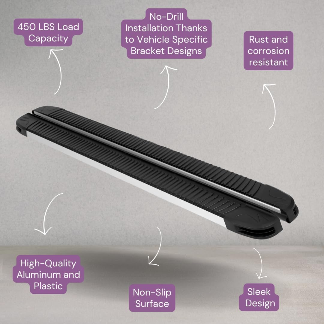 Erkul 5.2' Running Boards for Jeep Compass 2011-2017 - 350 lb Heavy Duty Aluminum Wide Side Steps Nerf Bars, Premium Car Accessories | No-Drill Installation | Mounting Brackets Included - Silver