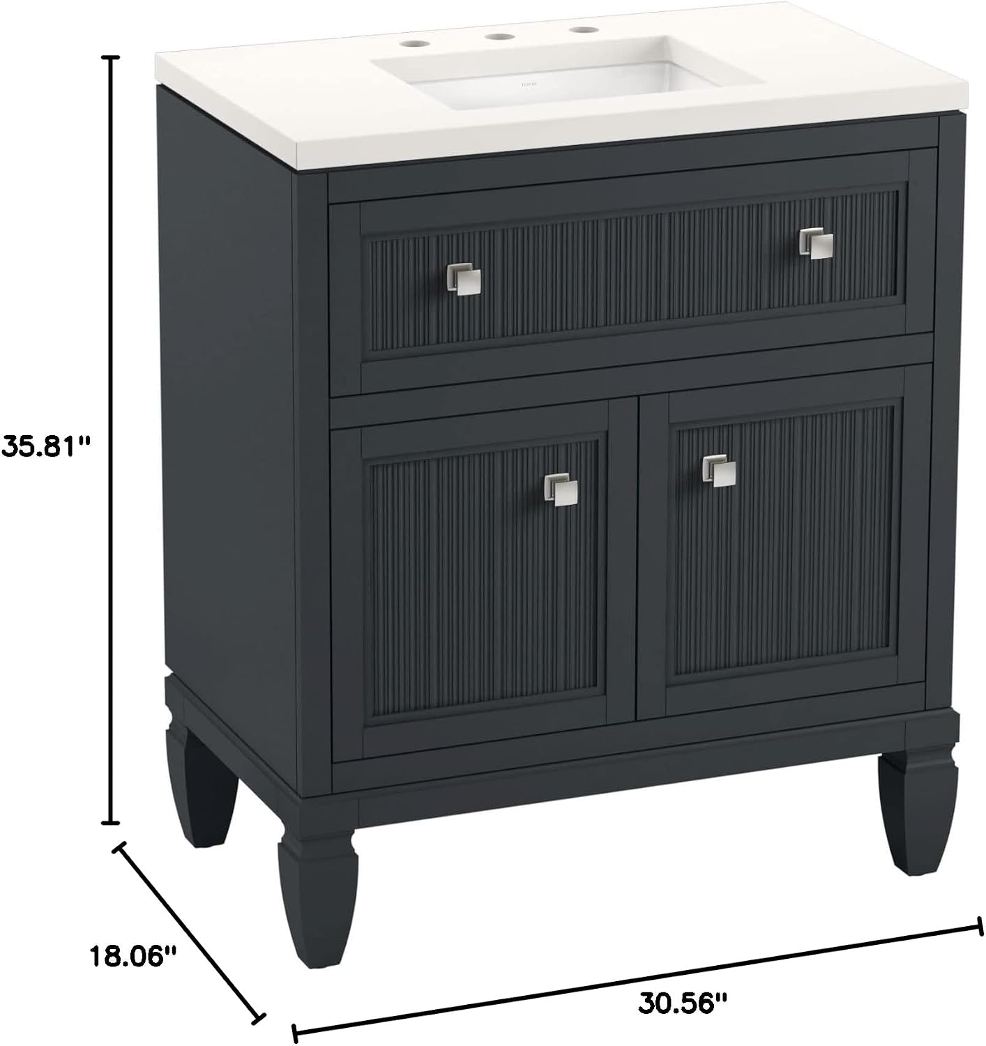 Kohler Hearthaven 30 Inch Bathroom Vanity Cabinet with White Single Sink and Quartz Top, Modern Bathroom Vanity, Slate Gray, K-33536-ASB-1WX