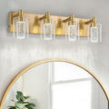 SineRise Vanity Light with 3 Color Modes (3000K/4000K/6000K), Eye Protection LED Bathroom Light Fixture, Dimmable Modern Wall Light Over Mirror with Clear Glass Shade (Gold, 4-Light)
