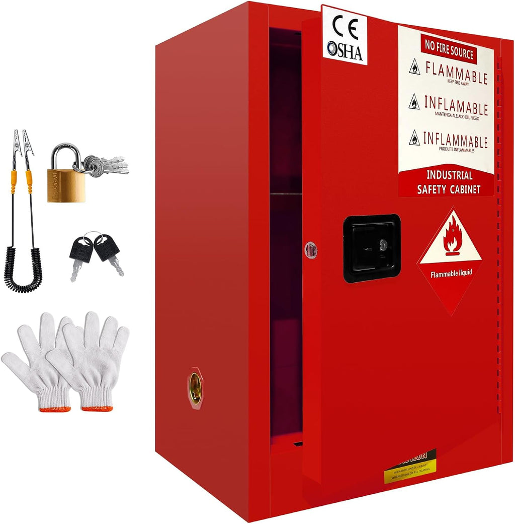 34 Gallon Flammable Cabinet 35H x 23.23W x 18.2D, Galvanized Steel Safety Storage Cabinet, Adjustable Shelf for Commercial Industrial Home Use (Red)