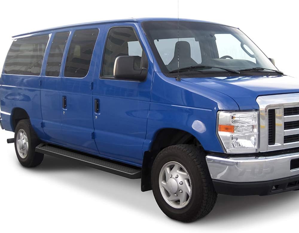APS Running Boards (Nerf Bars Side Steps Step Bars) Compatible with Ford Econoline 1999-2014 Full Size Van 3-Door (Black Powder Coated Running Board Style)