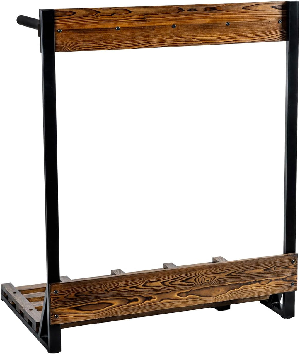 MyGift Freestanding Vertical Surfboard Storage Rack, Beach House Style Burnt Wood and Black Metal Wakeboard SUP Paddleboard Storage Stand - Holds up to 4 Boards