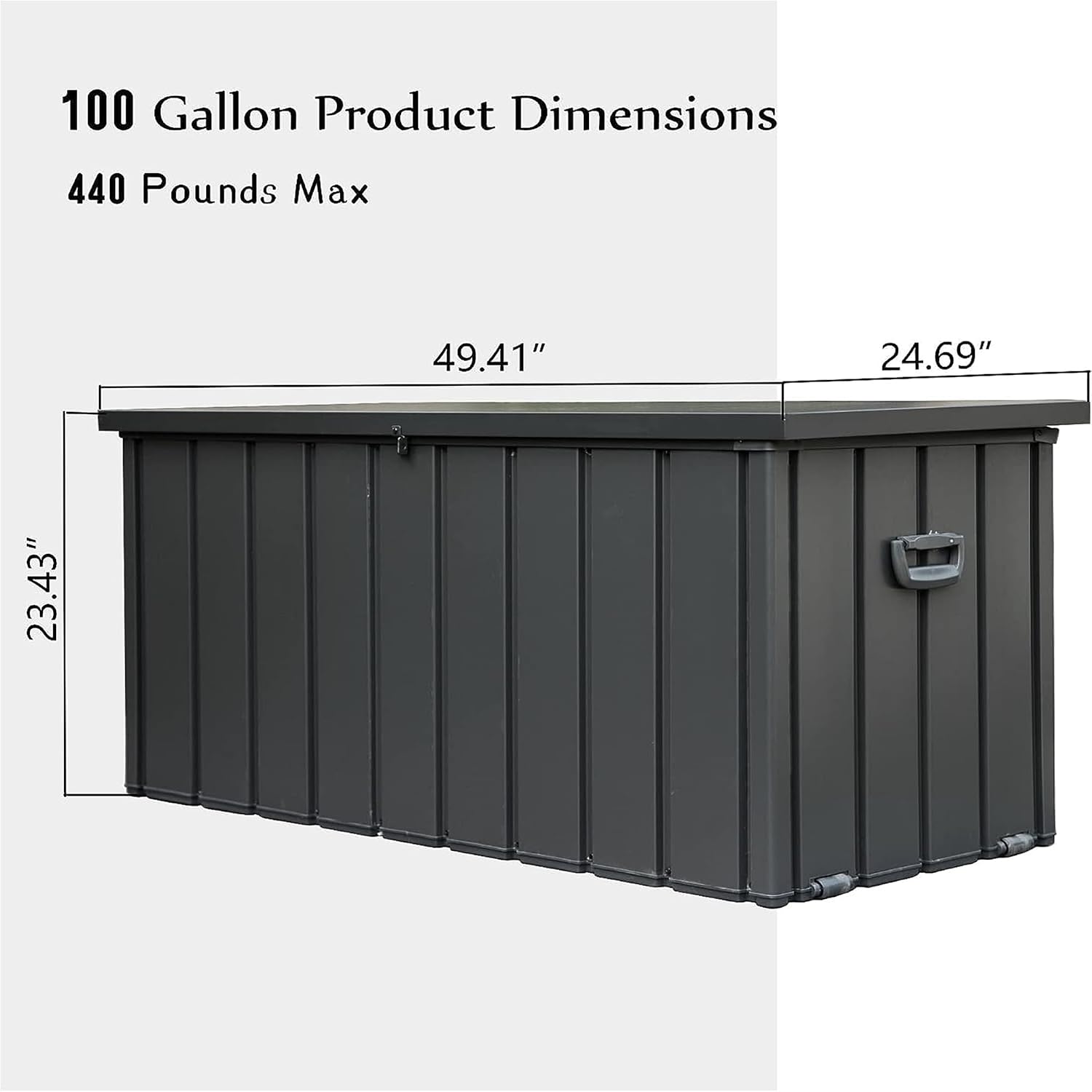 100 Gallon Metal Deck Box, Outdoor Storage Box Waterproof with Wheels, Lockable Storage Container for Patio Furniture Cushions Garden Tools, Dark Gray
