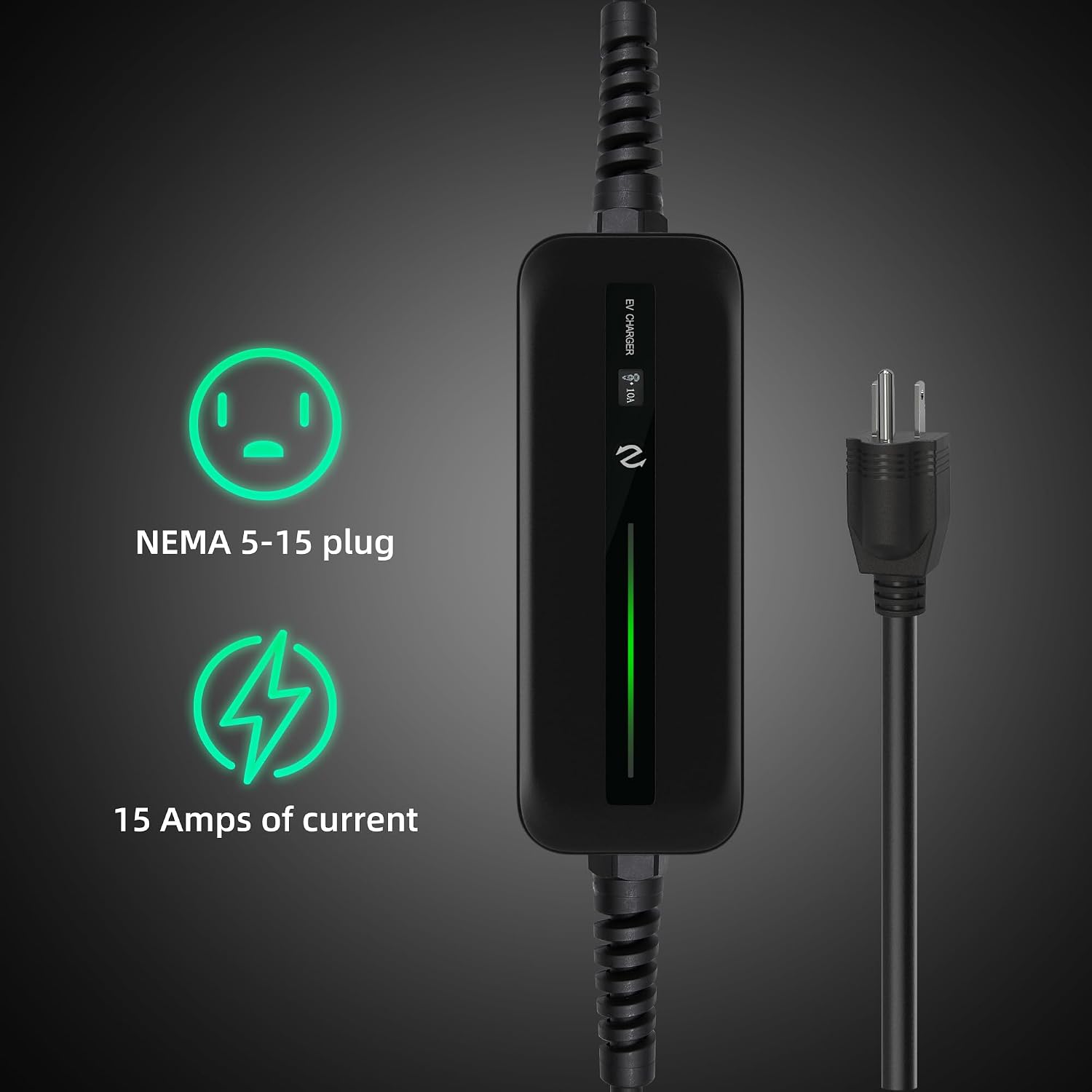 Morec Level 1 EV Charger, Portable EV Charger with 25ft Extension Cable, Nema 5-15 Plug 110V 15A, for SAE J1772 EVS and PHEVS