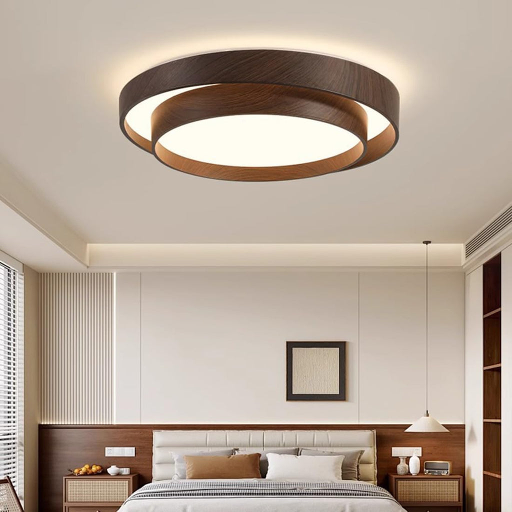 Bedroom Ceiling Light Contemporary LED Close to Ceiling Light Fixtures 19.7 Inch Wood Grain Decaration 2-Layer 3000K 48W LED Flush Mount Light for Hallway Living Room Kitchen
