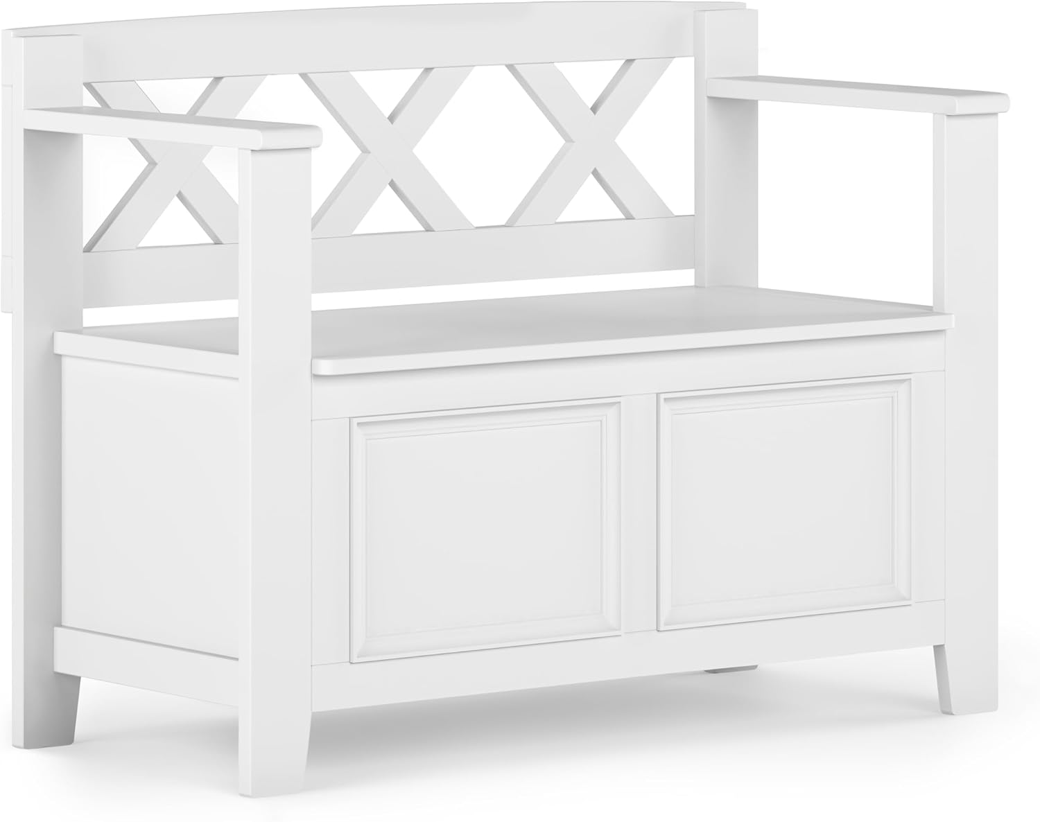 SIMPLIHOME Amherst Entryway Storage Bench - 36 inch Wide Solid Wood Hallway Bench in White, Transitional Bench for Entry or Mudroom with Lift-Up Lid, Storage Compartments and X-Back Detail