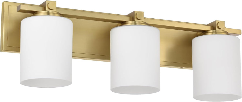 Gold Bathroom Vanity Light Fixtures, Aged Brass 3 Lights Vanity Lighting Fixture with Opal Glass Shade, Porch Wall Mount Light Fixture for Bathroom, Mirror Cabinets Hallway Stairs